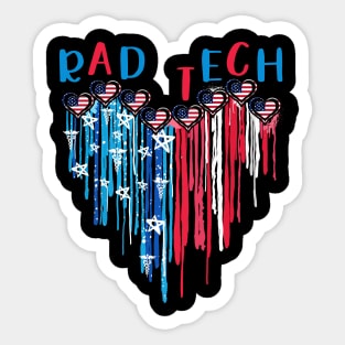 Rad Tech American Flag Melting Heart 4th Of July Sticker